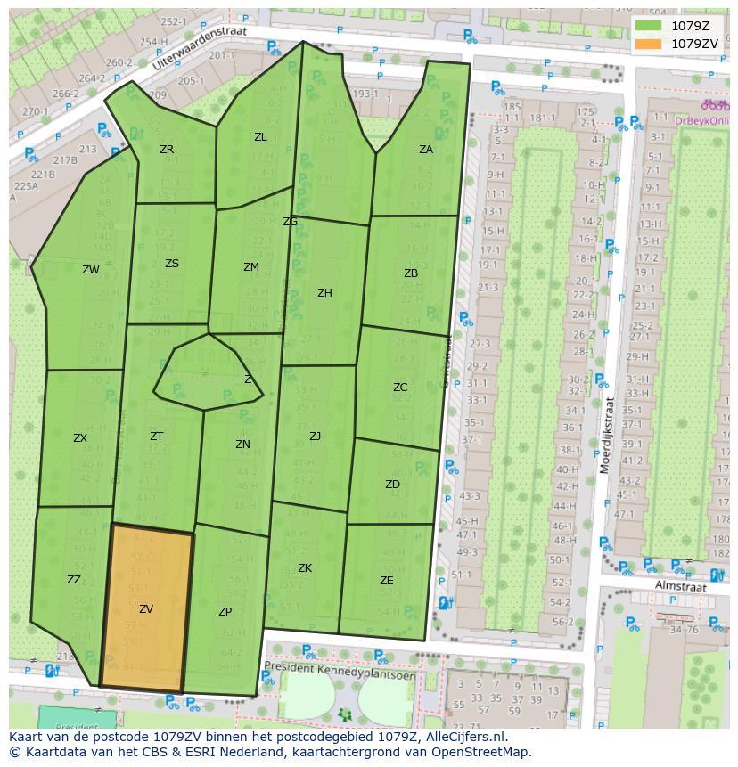 Afbeelding van het postcodegebied 1079 ZV op de kaart.