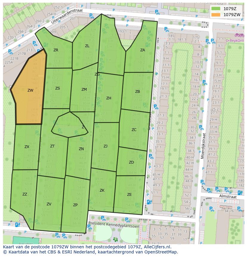 Afbeelding van het postcodegebied 1079 ZW op de kaart.