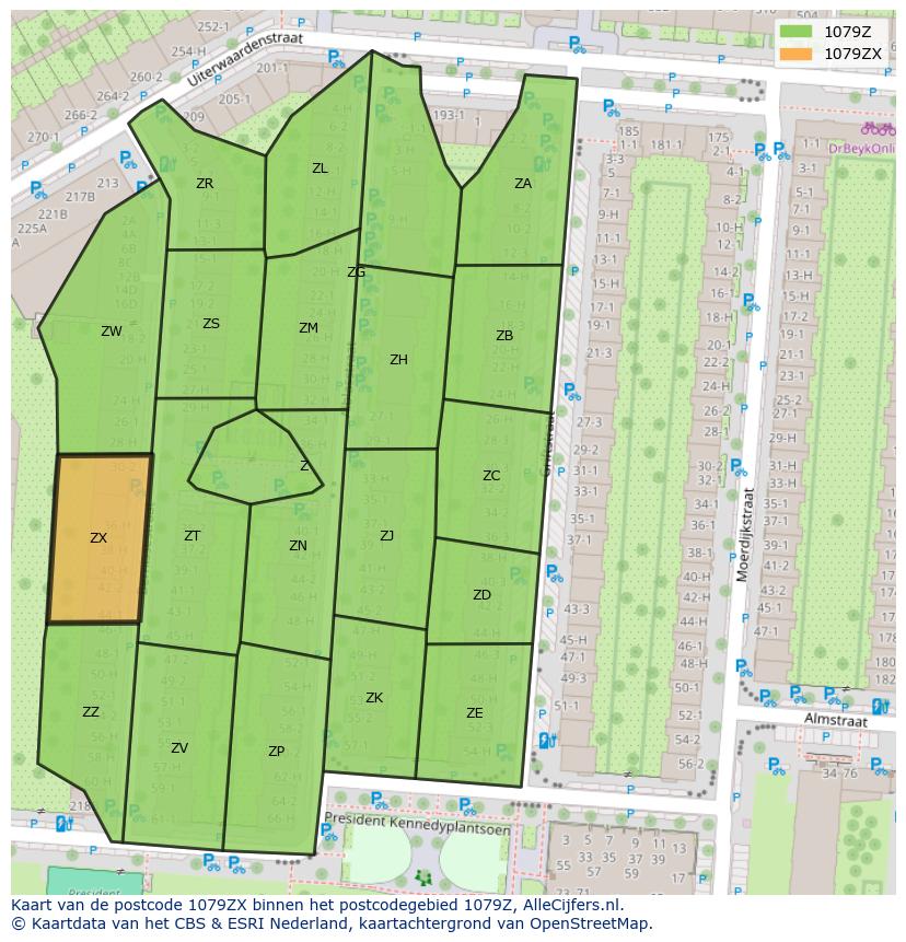 Afbeelding van het postcodegebied 1079 ZX op de kaart.