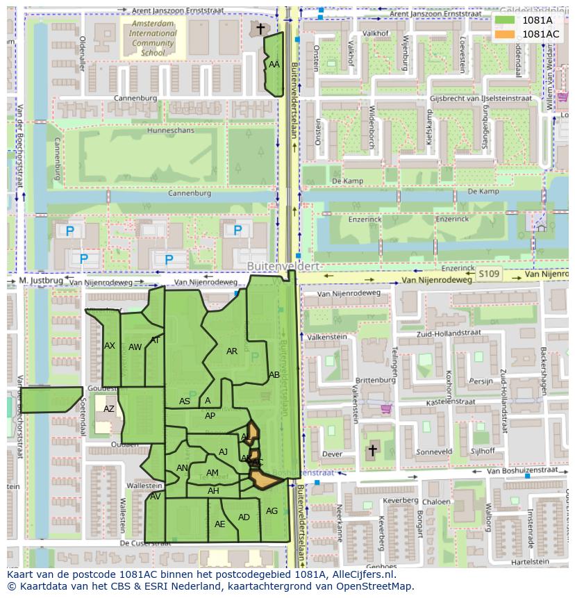 Afbeelding van het postcodegebied 1081 AC op de kaart.