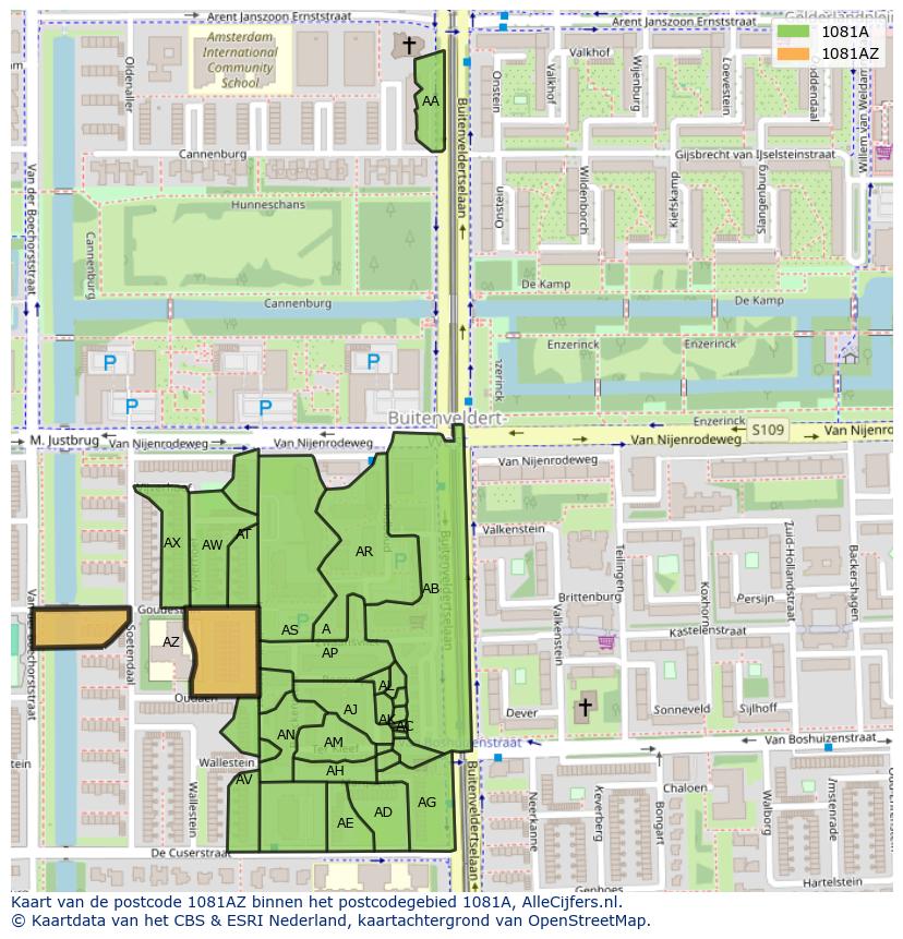 Afbeelding van het postcodegebied 1081 AZ op de kaart.