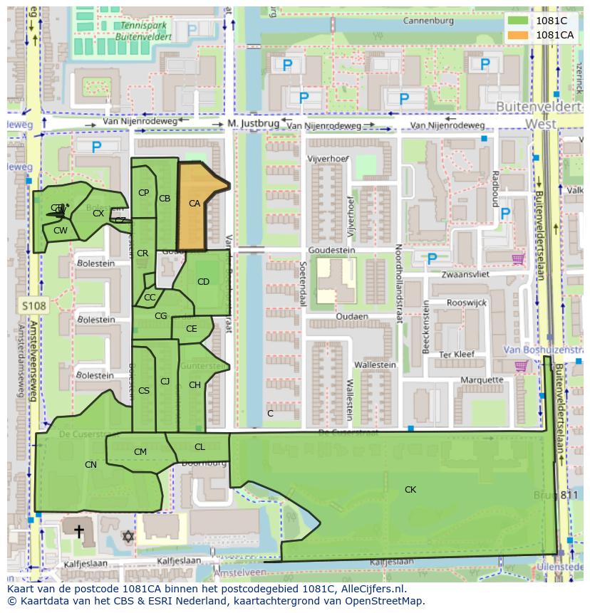Afbeelding van het postcodegebied 1081 CA op de kaart.