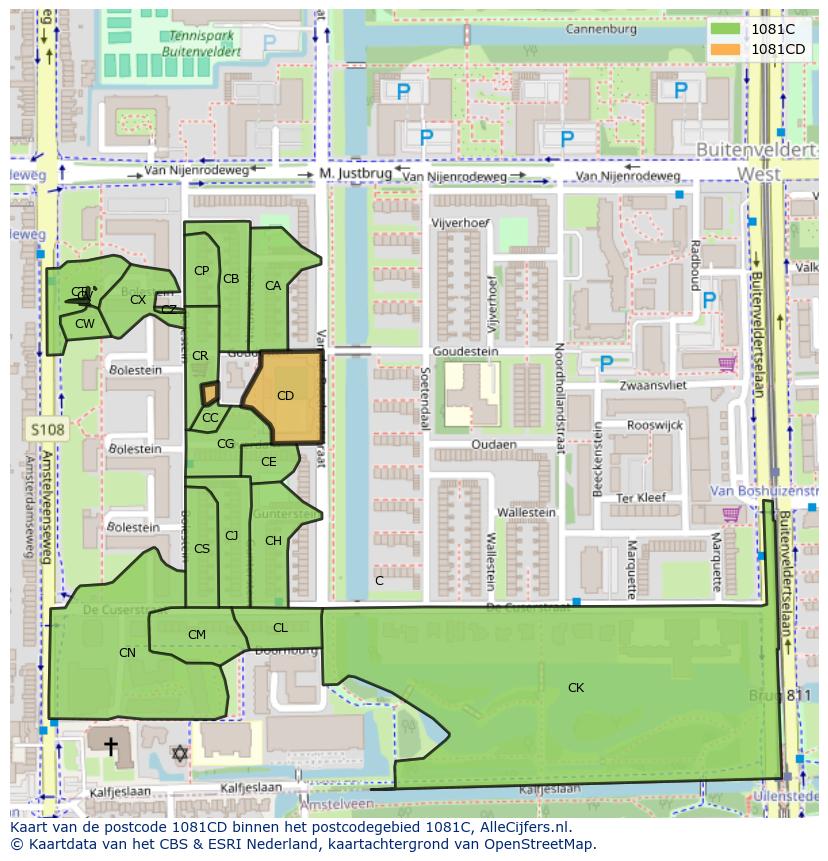 Afbeelding van het postcodegebied 1081 CD op de kaart.