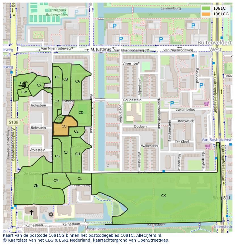 Afbeelding van het postcodegebied 1081 CG op de kaart.
