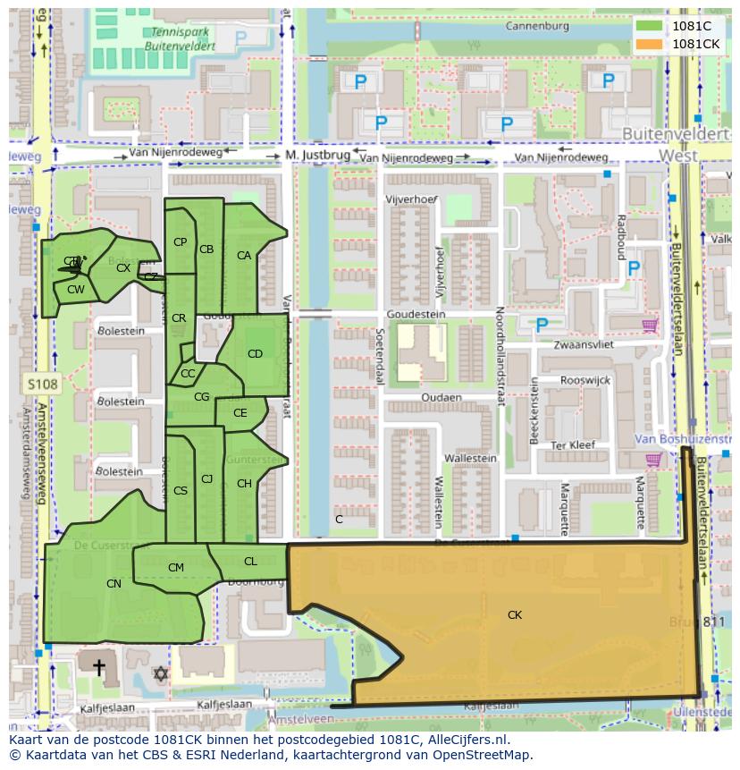 Afbeelding van het postcodegebied 1081 CK op de kaart.