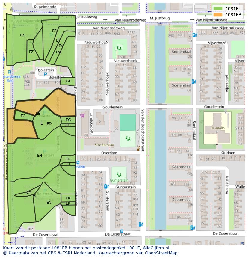 Afbeelding van het postcodegebied 1081 EB op de kaart.