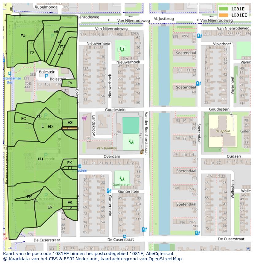 Afbeelding van het postcodegebied 1081 EE op de kaart.