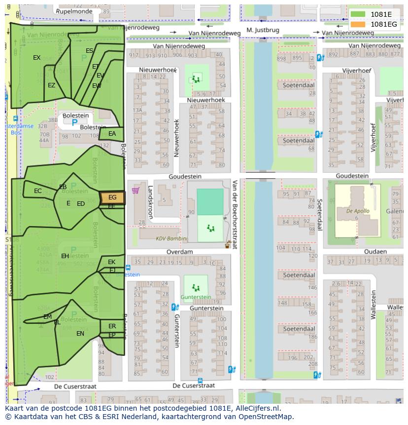 Afbeelding van het postcodegebied 1081 EG op de kaart.