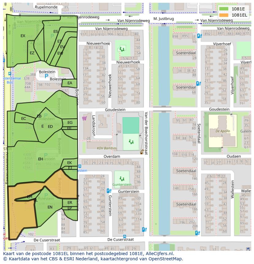 Afbeelding van het postcodegebied 1081 EL op de kaart.
