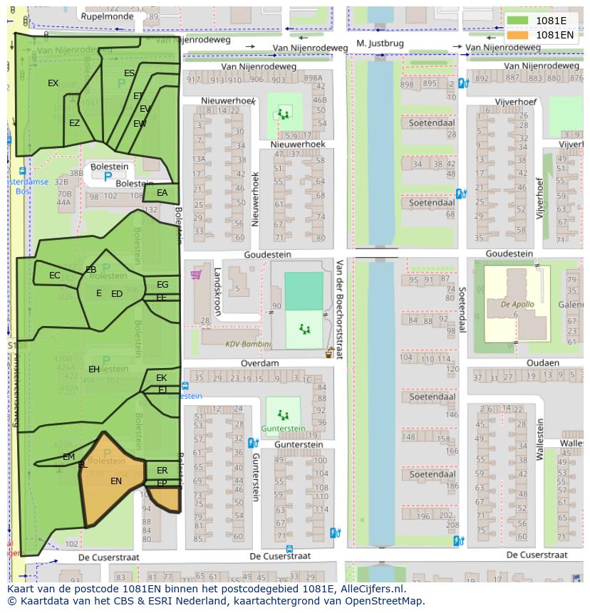 Afbeelding van het postcodegebied 1081 EN op de kaart.
