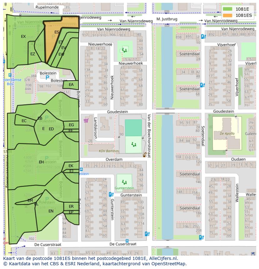 Afbeelding van het postcodegebied 1081 ES op de kaart.