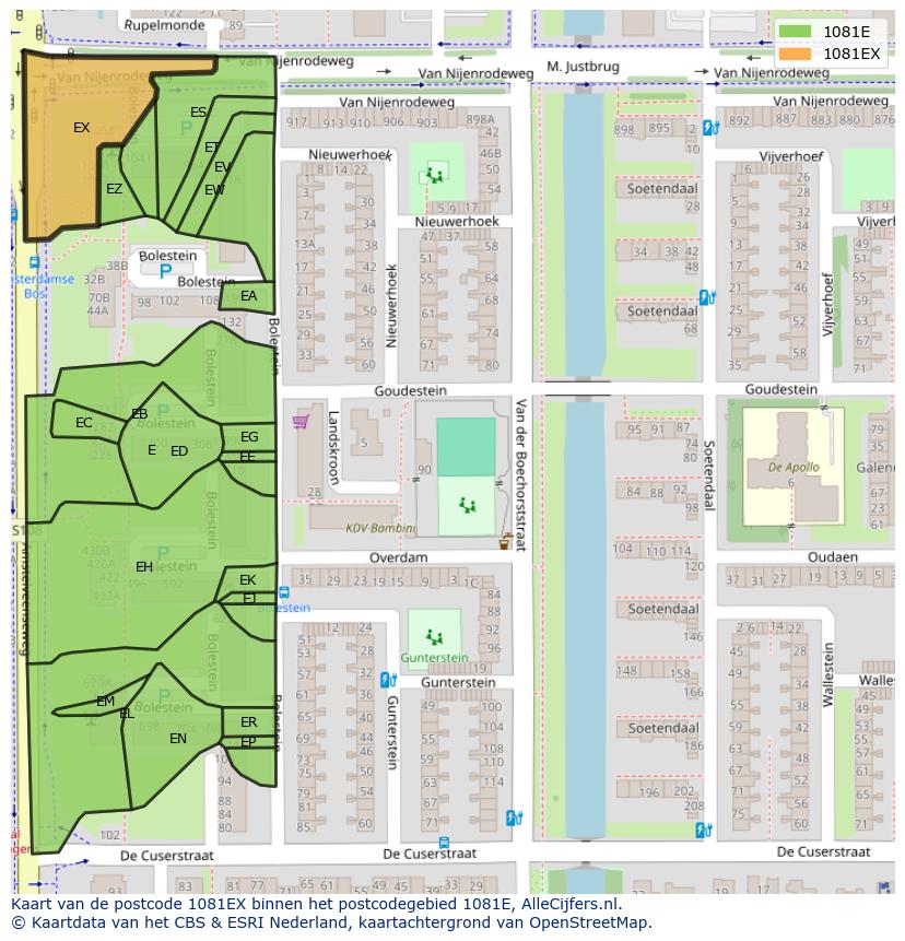 Afbeelding van het postcodegebied 1081 EX op de kaart.