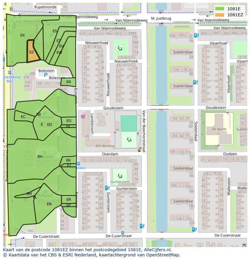 Afbeelding van het postcodegebied 1081 EZ op de kaart.