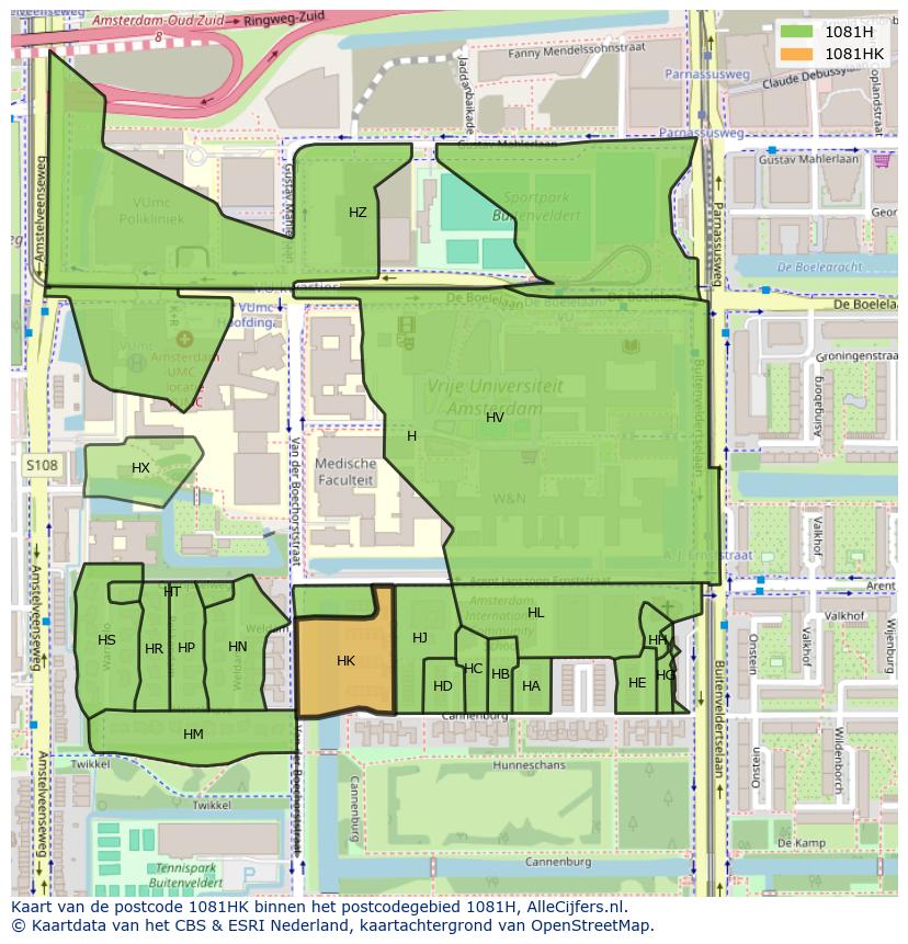 Afbeelding van het postcodegebied 1081 HK op de kaart.