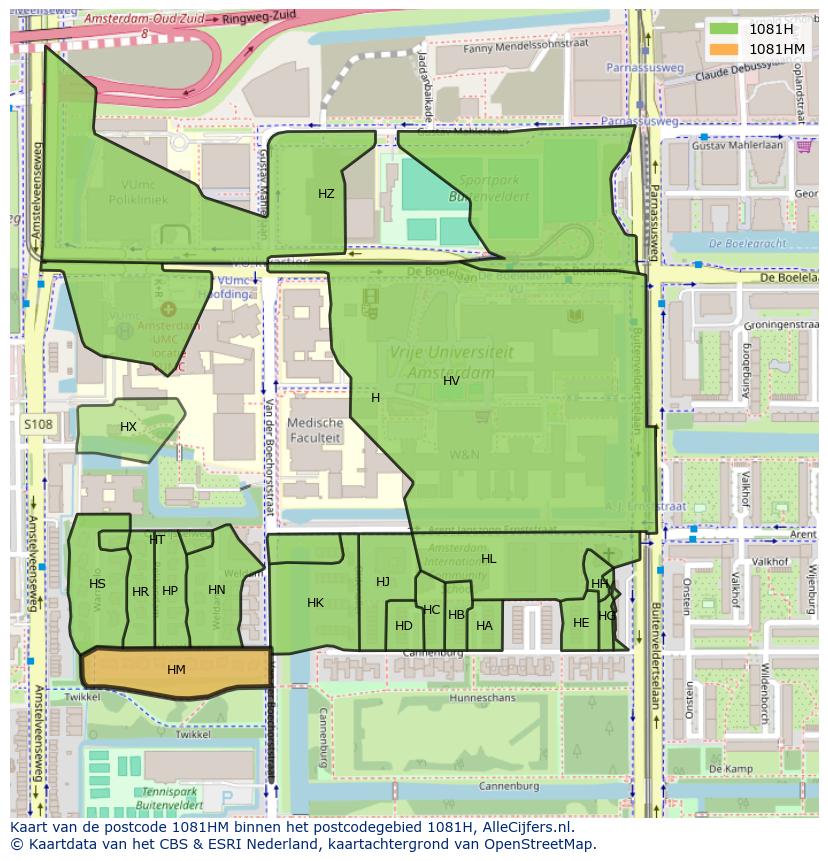 Afbeelding van het postcodegebied 1081 HM op de kaart.