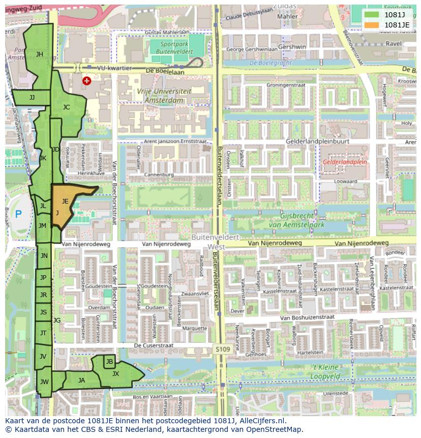 Afbeelding van het postcodegebied 1081 JE op de kaart.