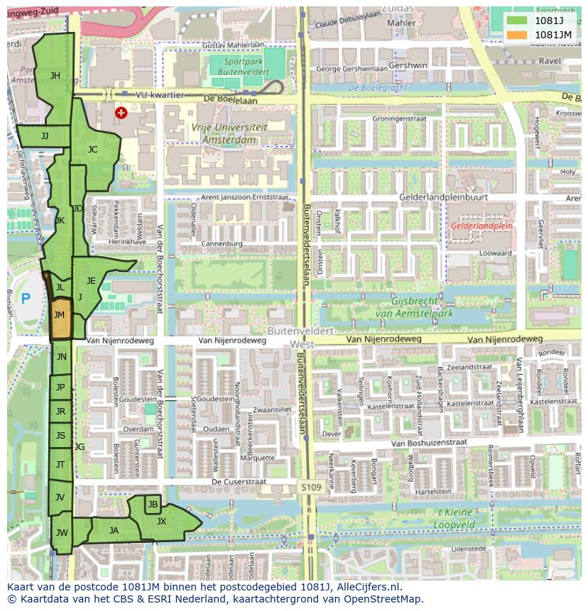 Afbeelding van het postcodegebied 1081 JM op de kaart.