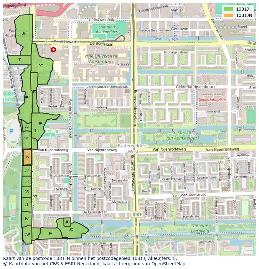Afbeelding van het postcodegebied 1081 JN op de kaart.