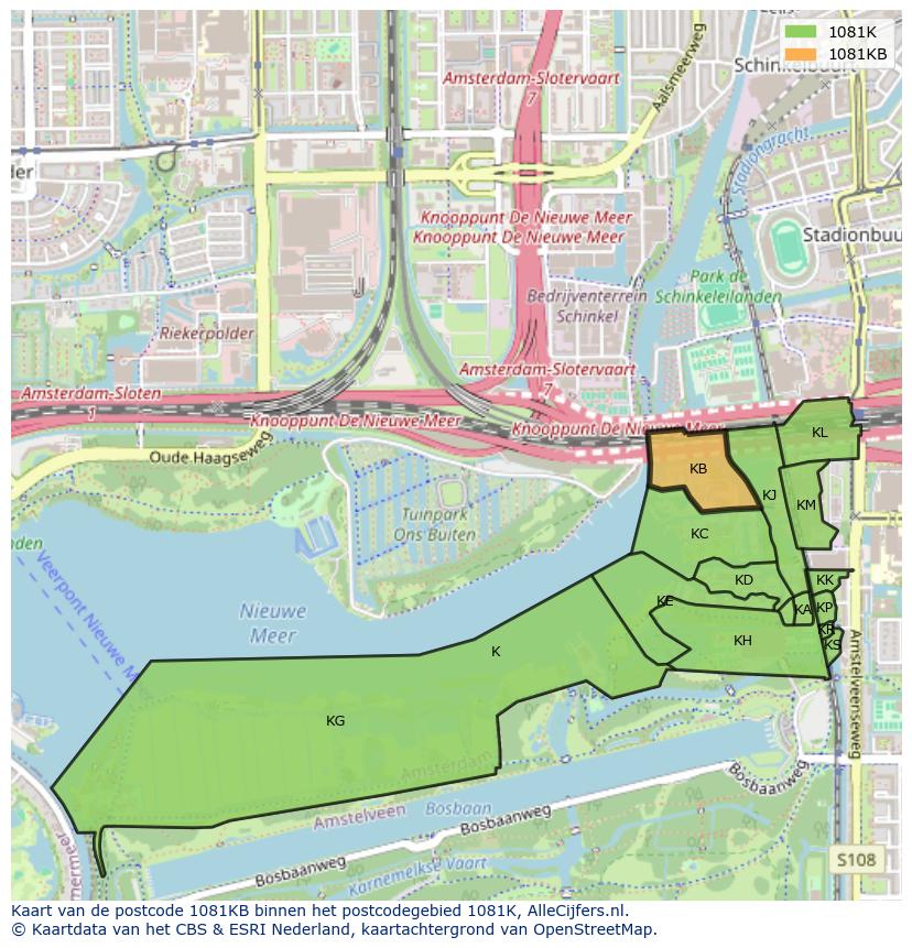 Afbeelding van het postcodegebied 1081 KB op de kaart.
