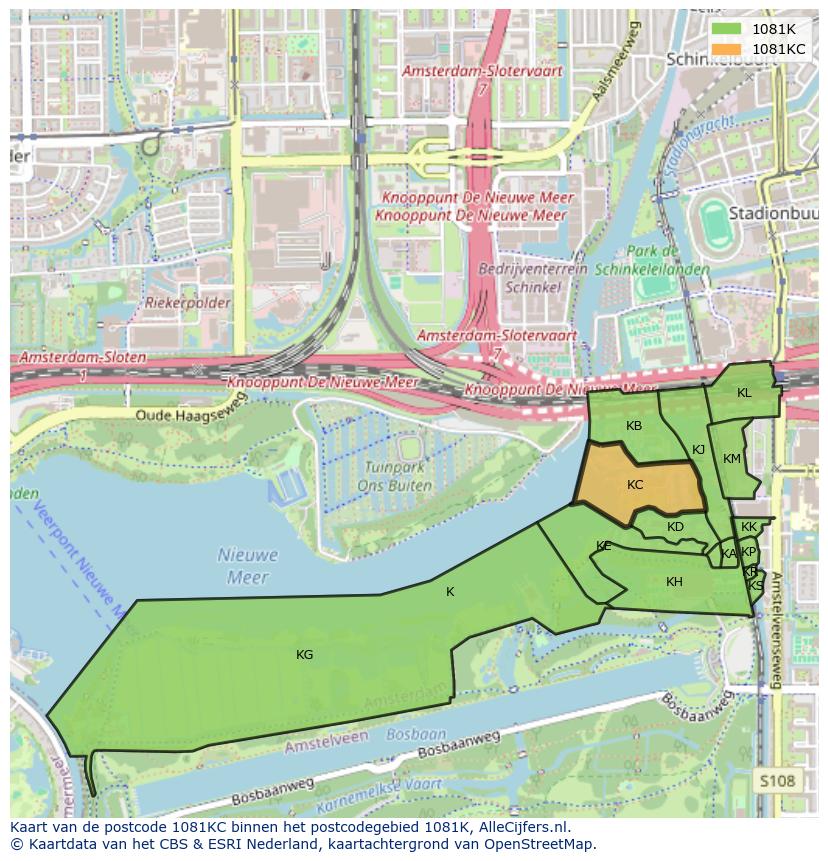 Afbeelding van het postcodegebied 1081 KC op de kaart.