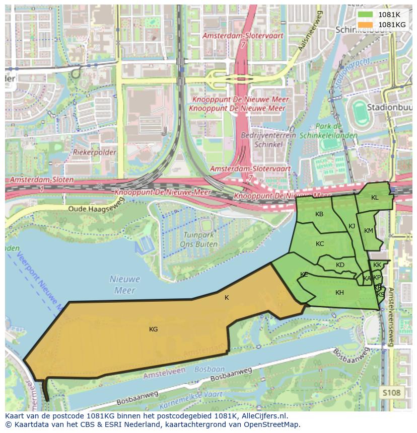 Afbeelding van het postcodegebied 1081 KG op de kaart.