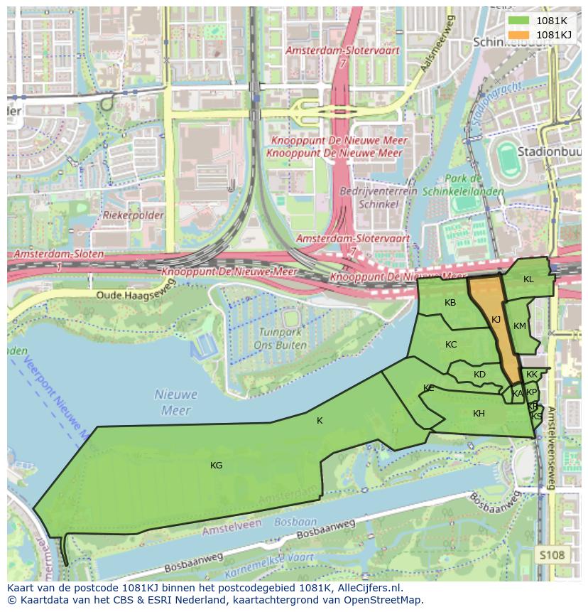 Afbeelding van het postcodegebied 1081 KJ op de kaart.