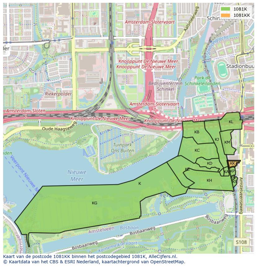 Afbeelding van het postcodegebied 1081 KK op de kaart.