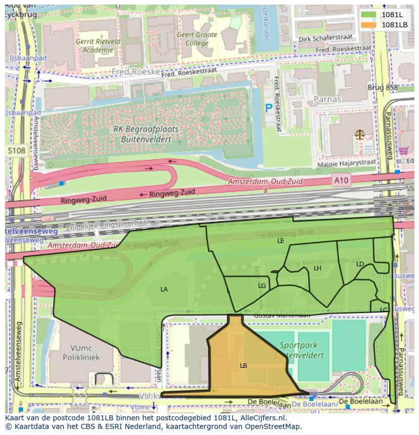 Afbeelding van het postcodegebied 1081 LB op de kaart.