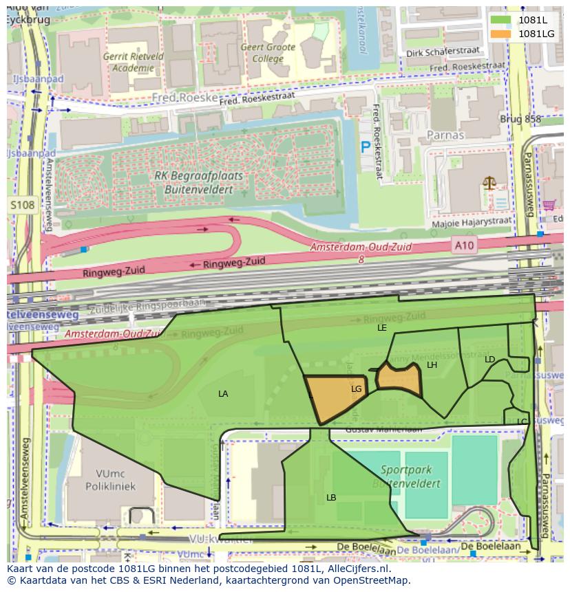 Afbeelding van het postcodegebied 1081 LG op de kaart.