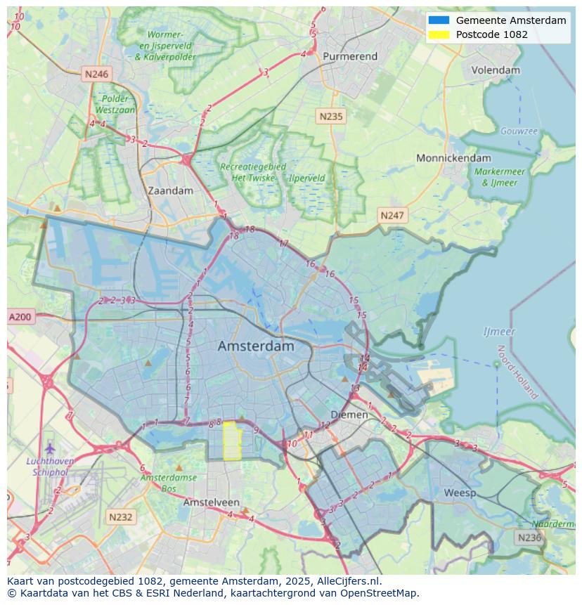 Afbeelding van het postcodegebied 1082 op de kaart.