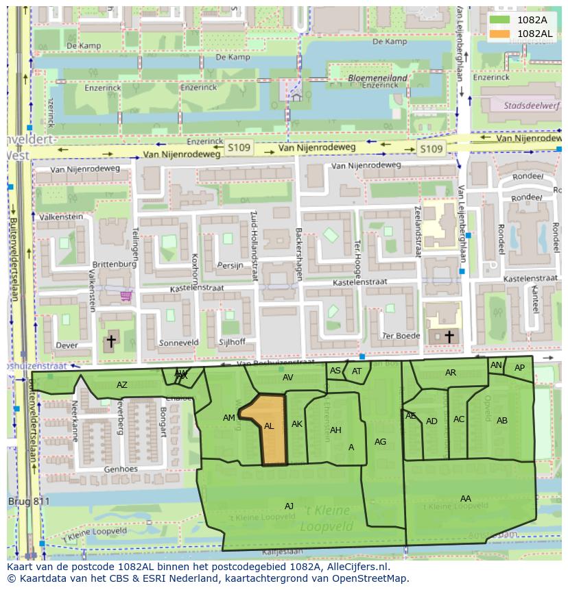 Afbeelding van het postcodegebied 1082 AL op de kaart.