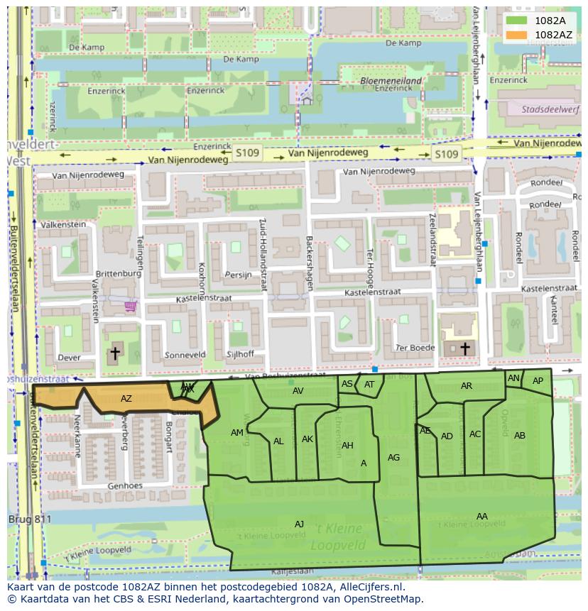 Afbeelding van het postcodegebied 1082 AZ op de kaart.