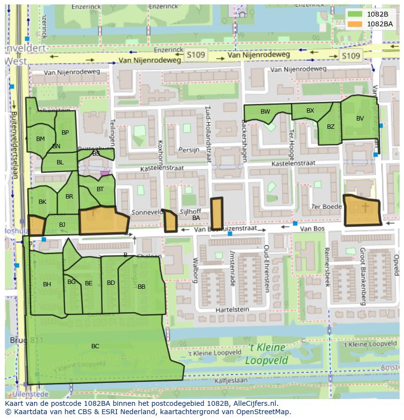 Afbeelding van het postcodegebied 1082 BA op de kaart.