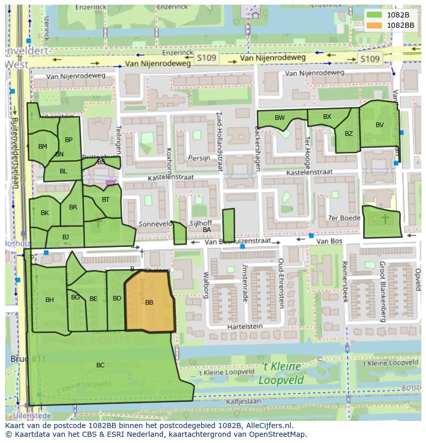 Afbeelding van het postcodegebied 1082 BB op de kaart.