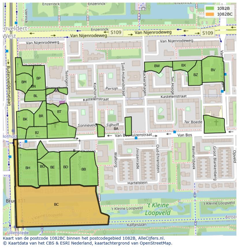 Afbeelding van het postcodegebied 1082 BC op de kaart.