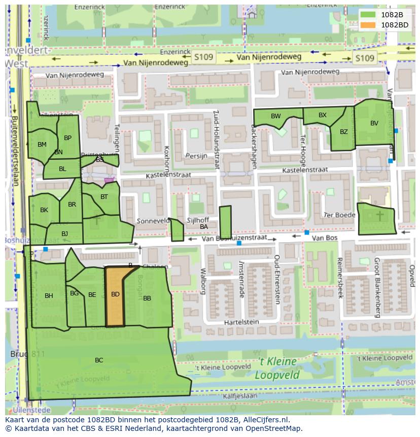 Afbeelding van het postcodegebied 1082 BD op de kaart.