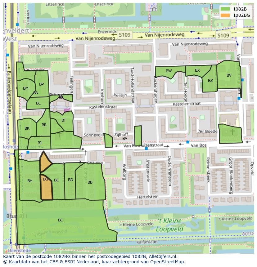 Afbeelding van het postcodegebied 1082 BG op de kaart.