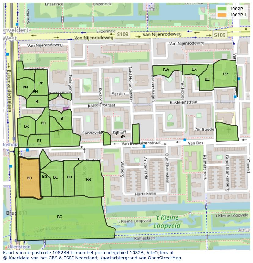 Afbeelding van het postcodegebied 1082 BH op de kaart.