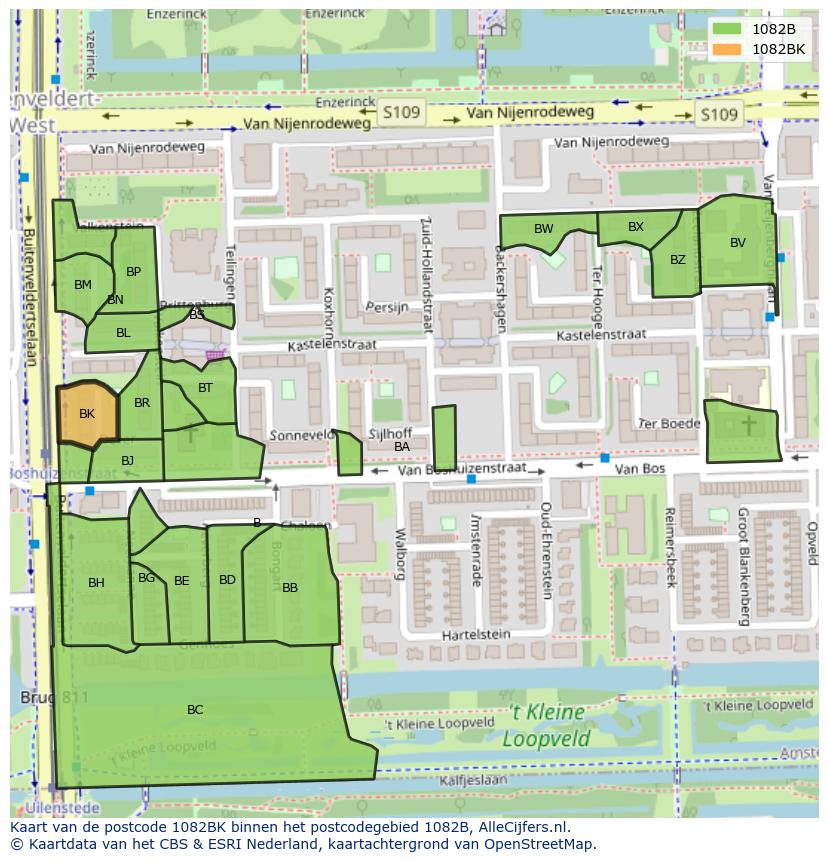 Afbeelding van het postcodegebied 1082 BK op de kaart.