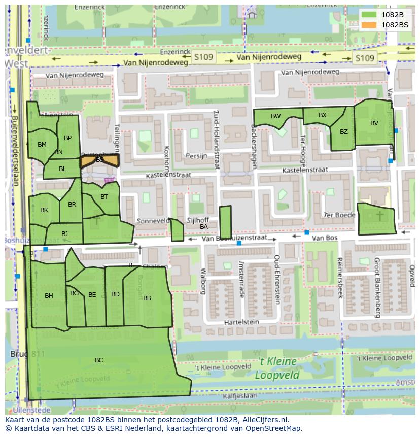 Afbeelding van het postcodegebied 1082 BS op de kaart.