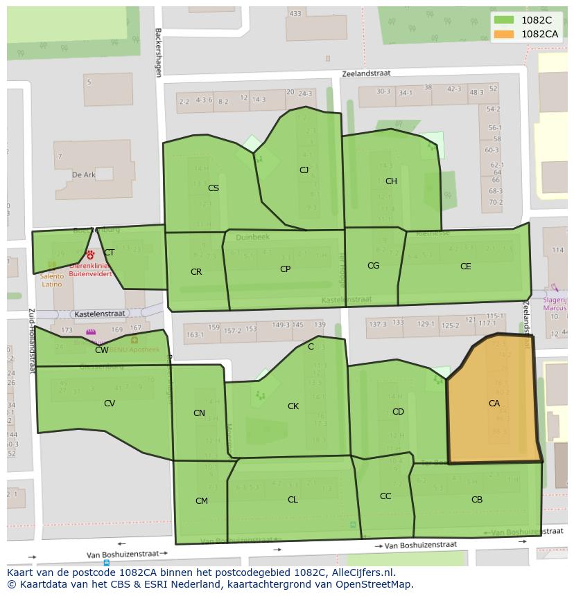 Afbeelding van het postcodegebied 1082 CA op de kaart.