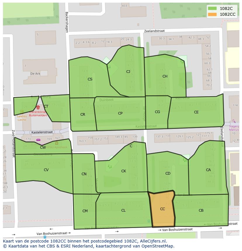 Afbeelding van het postcodegebied 1082 CC op de kaart.