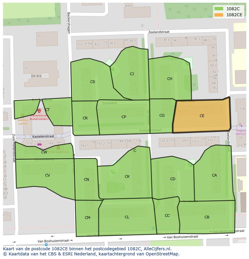 Afbeelding van het postcodegebied 1082 CE op de kaart.