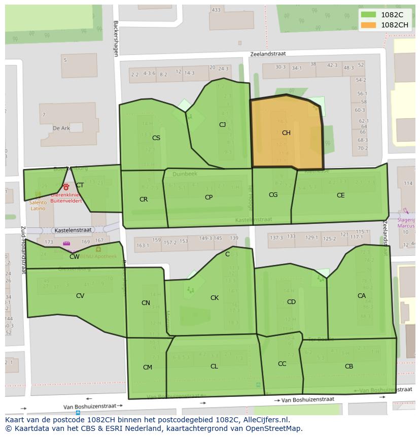 Afbeelding van het postcodegebied 1082 CH op de kaart.