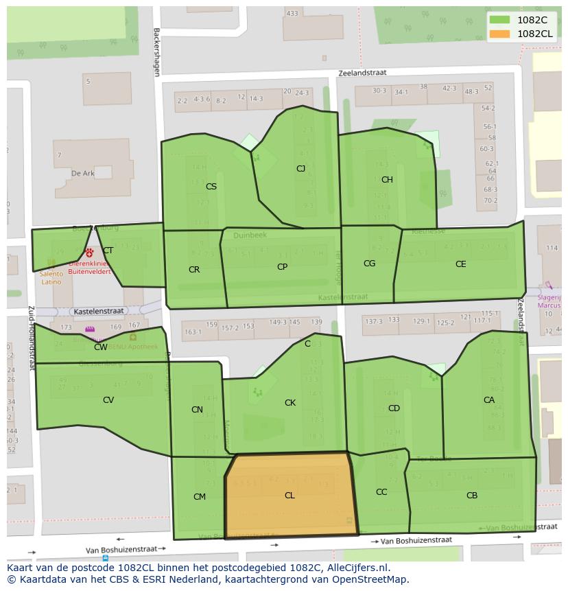 Afbeelding van het postcodegebied 1082 CL op de kaart.