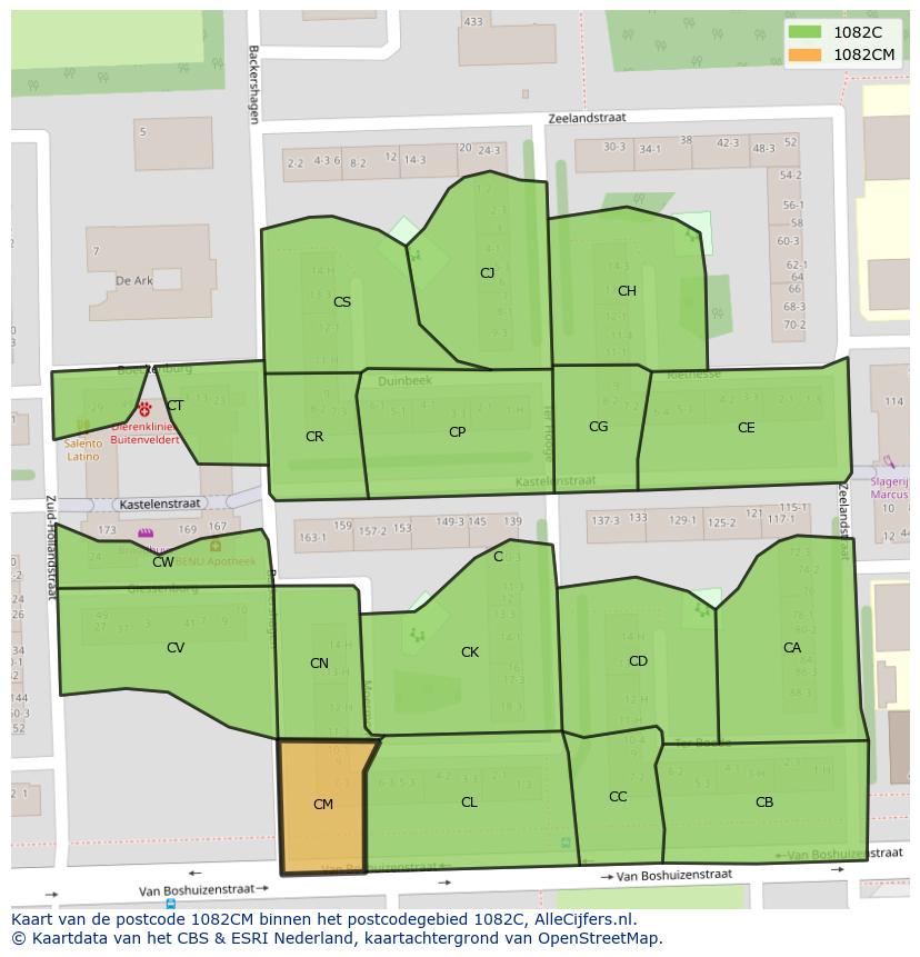 Afbeelding van het postcodegebied 1082 CM op de kaart.
