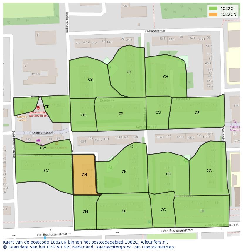 Afbeelding van het postcodegebied 1082 CN op de kaart.