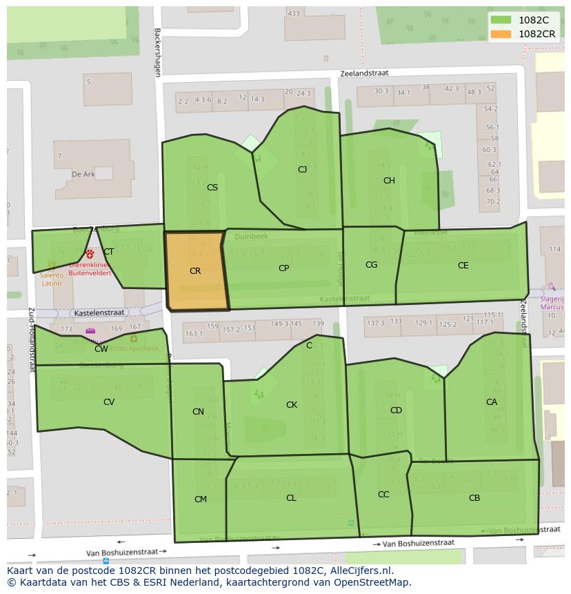 Afbeelding van het postcodegebied 1082 CR op de kaart.