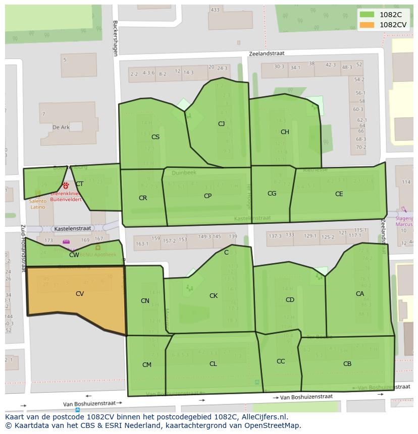 Afbeelding van het postcodegebied 1082 CV op de kaart.