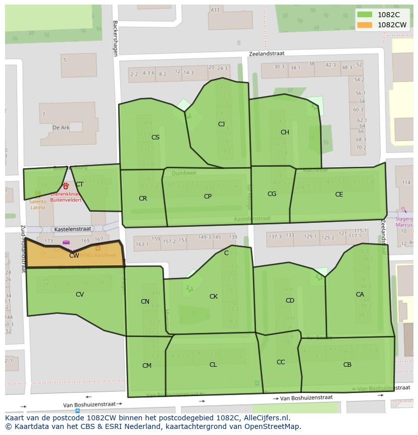 Afbeelding van het postcodegebied 1082 CW op de kaart.